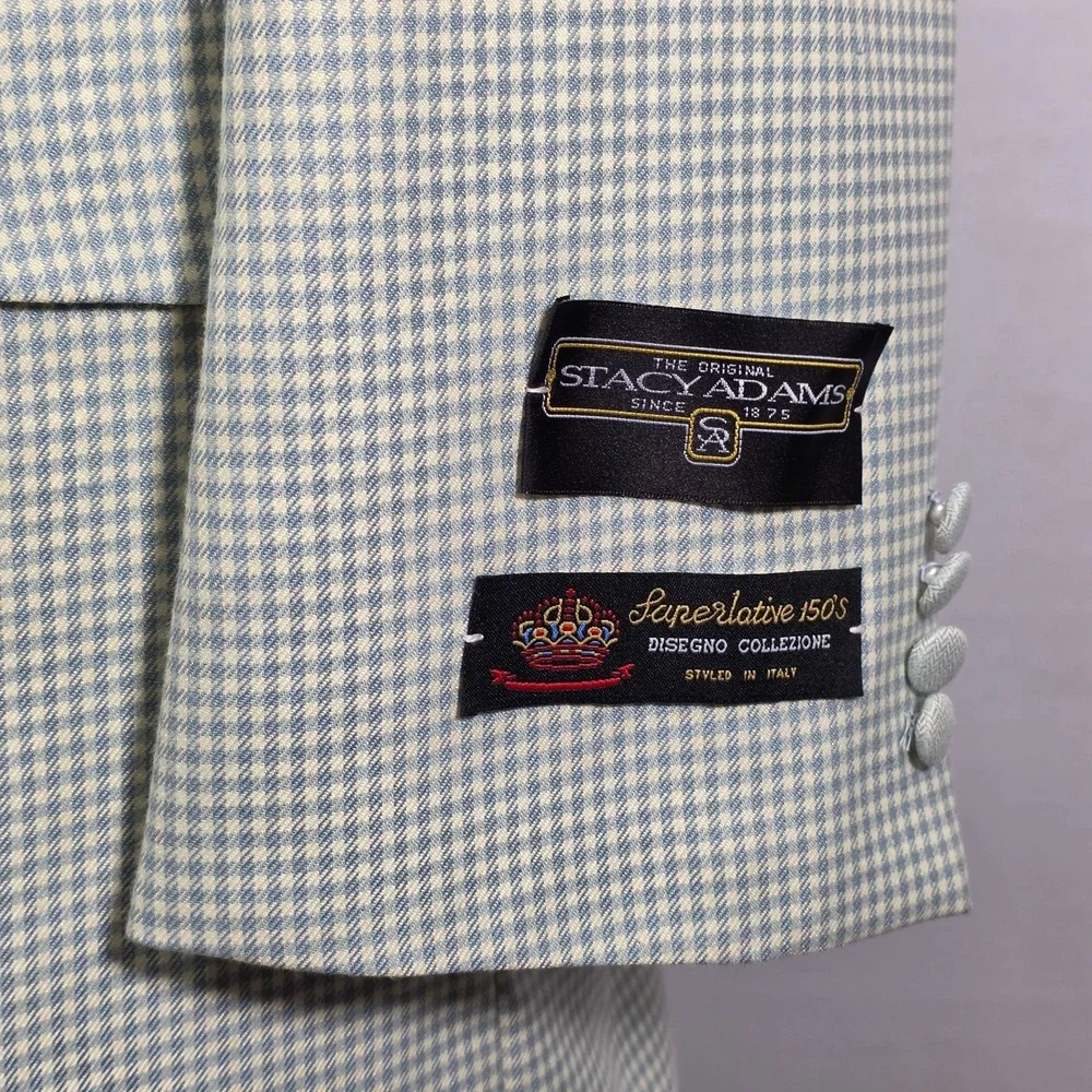 Stacy Adams‎ Men's Sport Coat Blazer Three Button Teal Green Peak Poly 44L NEW